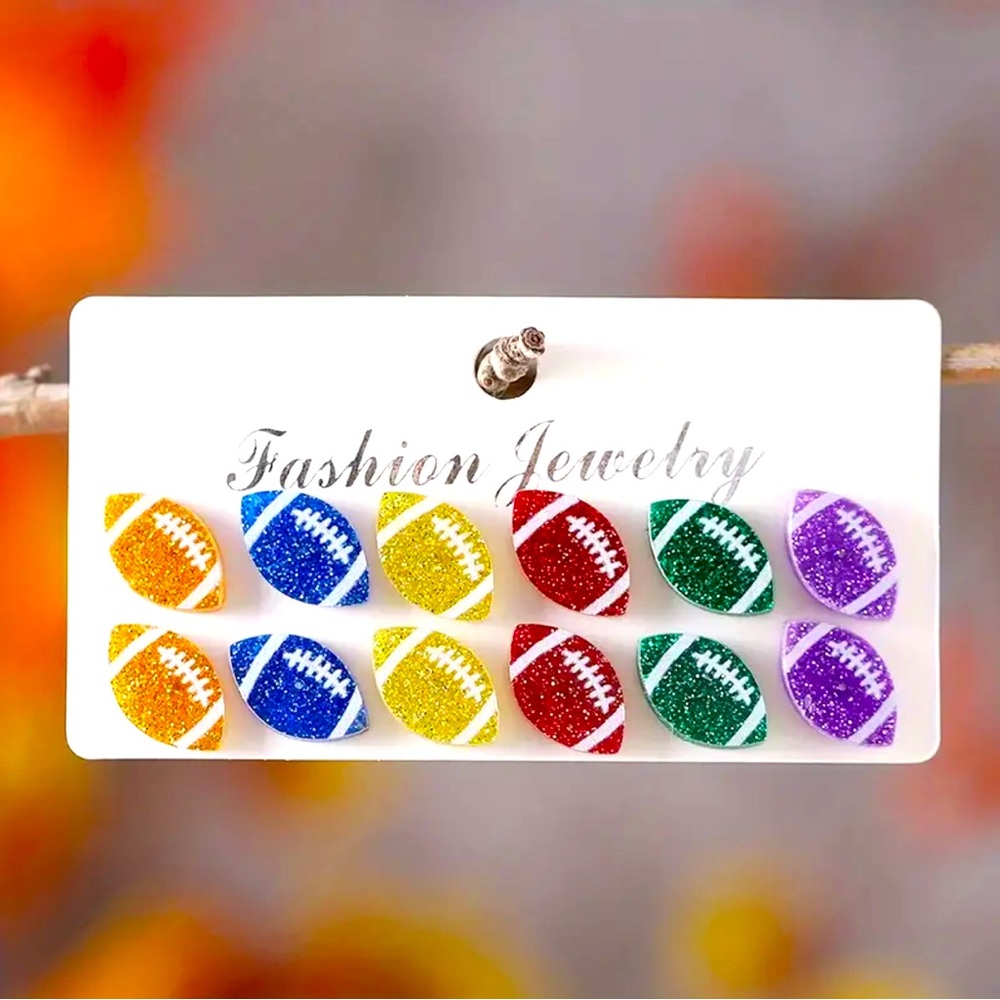🏈Brand New Multi-Color Set of 6 Soarkly Football Earrings🏈